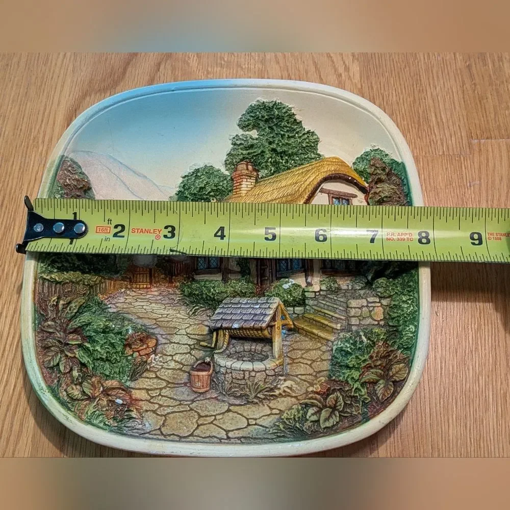 Vintage Legend Product 3D Chalkware English Cottage England 8” Square Wall Art